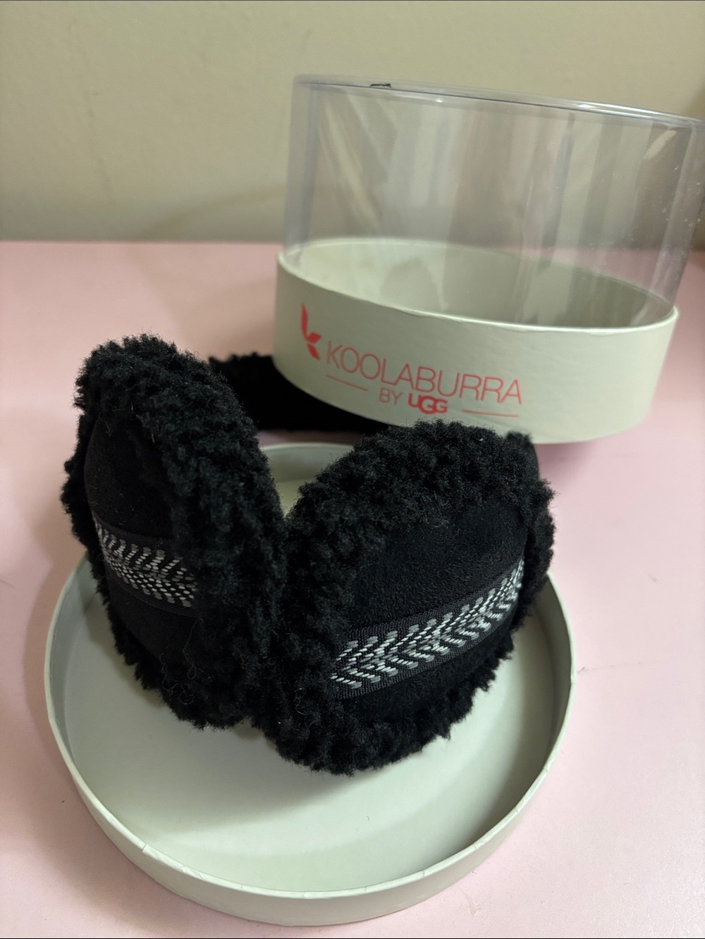 Koolaburra by UGG Black Plush On-Ear Ear Muffs with Woven Detail
